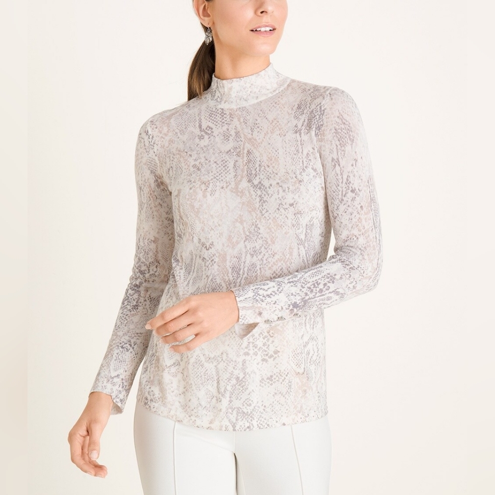 Chico's Python Snake Print Zip Back Mock Neck Swe… - image 1